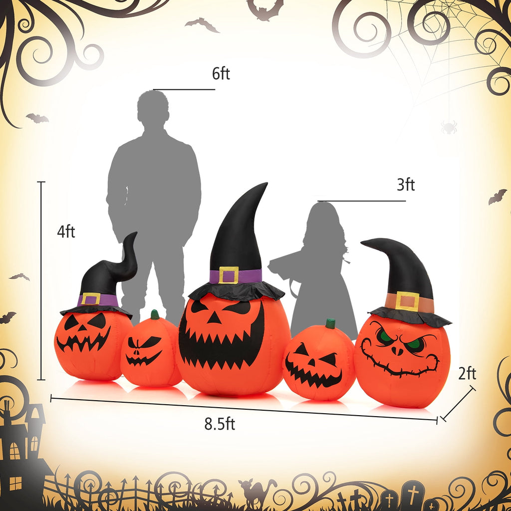 Patiojoy Long Inflatable Pumpkin Family Waterproof Halloween Yard Decoration with Built-in LED Lights Indoor & Outdoor Halloween Decor