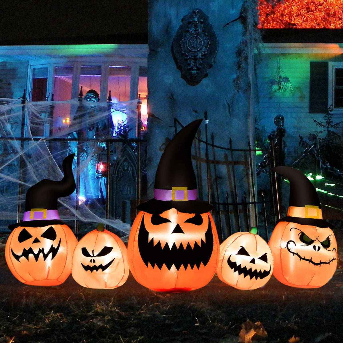 Patiojoy Long Inflatable Pumpkin Family Waterproof Halloween Yard Decoration with Built-in LED Lights Indoor & Outdoor Halloween Decor