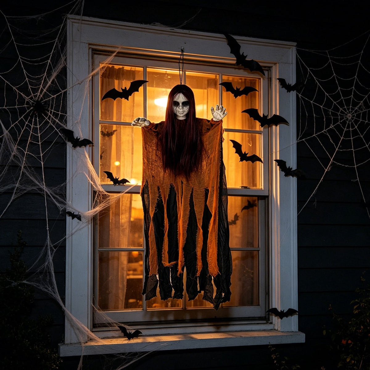 Halloween Witch Hanging Decoration, 45" Scary Witch Skeleton Hangings, Glowing Specters Pendant for Halloween Festival, Eerie Skull Ornament for Party Haunted House Outdoor Props, A
