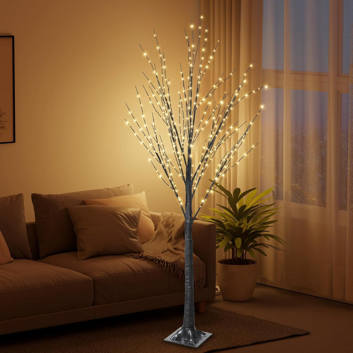 7FT Lighted Twig Tree, 600 Warm White LEDs