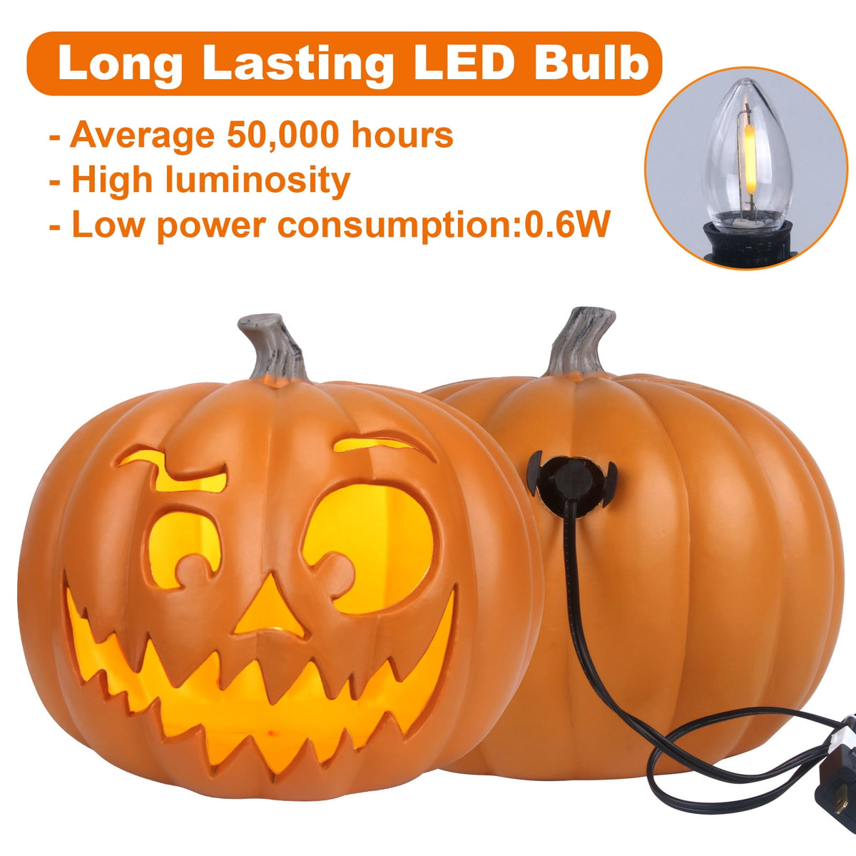 Gamexcel 21" LED Light-Up Jack O Lantern, Pre-lit Halloween Plastic Pumpkin Lights for Indoor/Outdoor Decoration - Angry Face