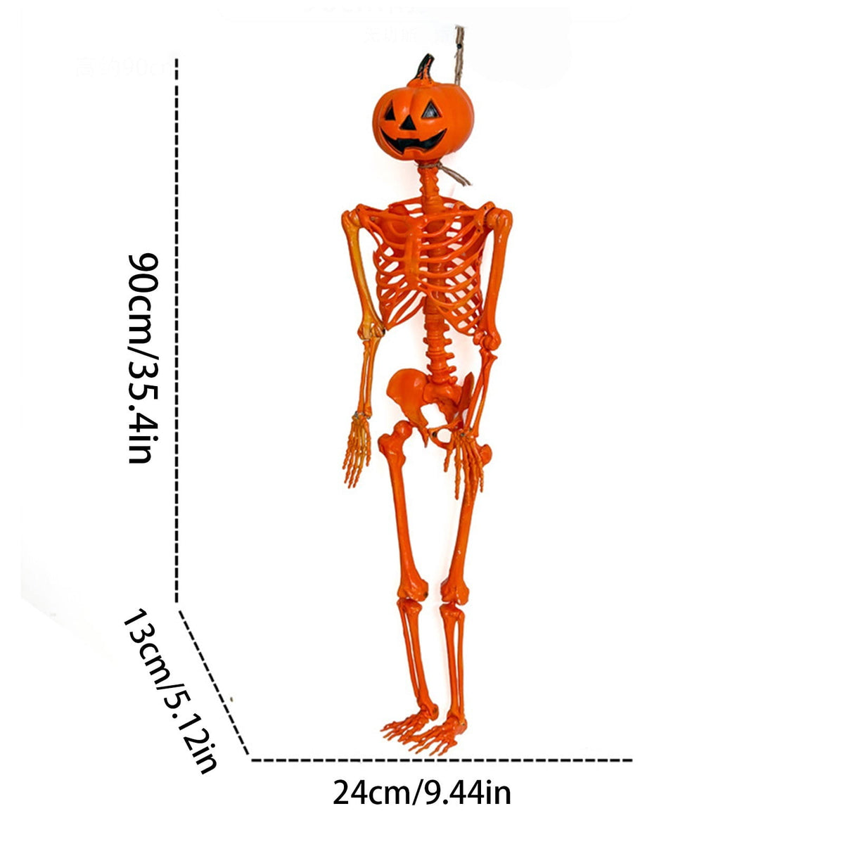 Jollyzo Halloween Pumpkin Head Skeleton Decor, 35.4" Scary Skeleton Craft Realistic Skeleton Hanging Decor, Orange Skull Pendant for Halloween Party Atmosphere