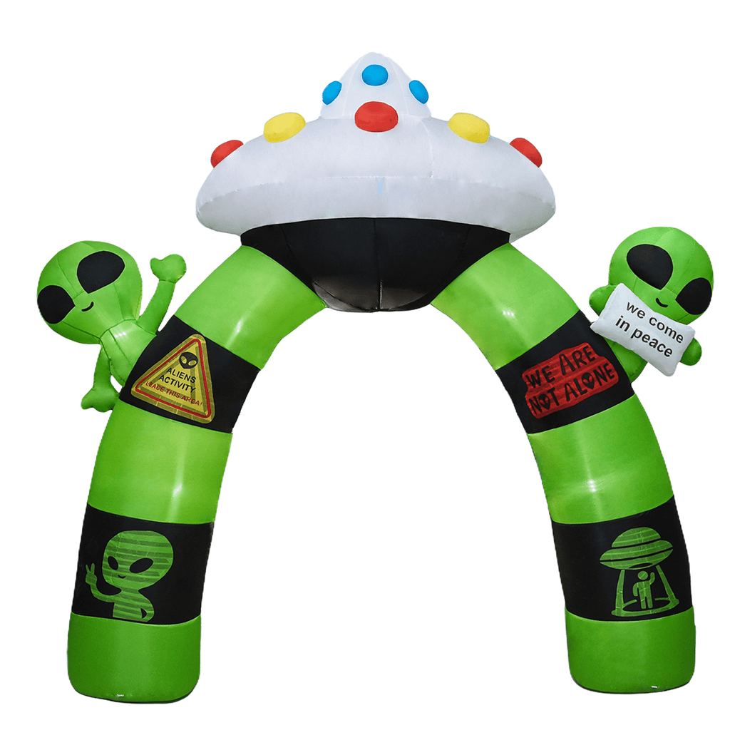KINQUINN 10 FT Giant Halloween Inflatables Alien UFO Arch Outdoor Decorations, Blow Up Alien Archway with LED Lights, Blow Up Yard Decor for Garden, Lawn, Home, Indoor, Outside, Party, Porch