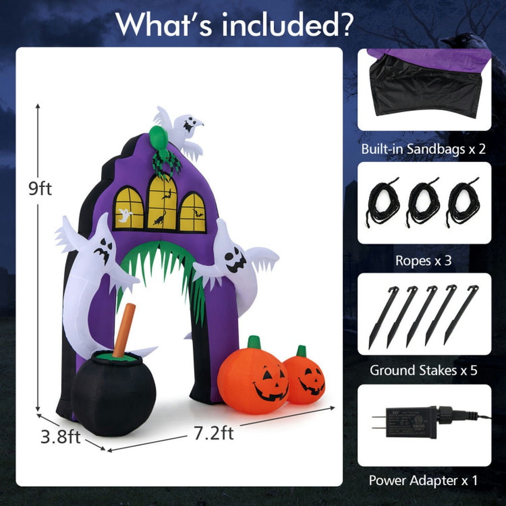 Spaco 9 Feet Tall Halloween Inflatable Castle Archway Decor with Spider Ghosts and Built-in LED Lights, Halloween Inflatable Castle Archway Decor, Perfect Decoration for Halloween, Purple