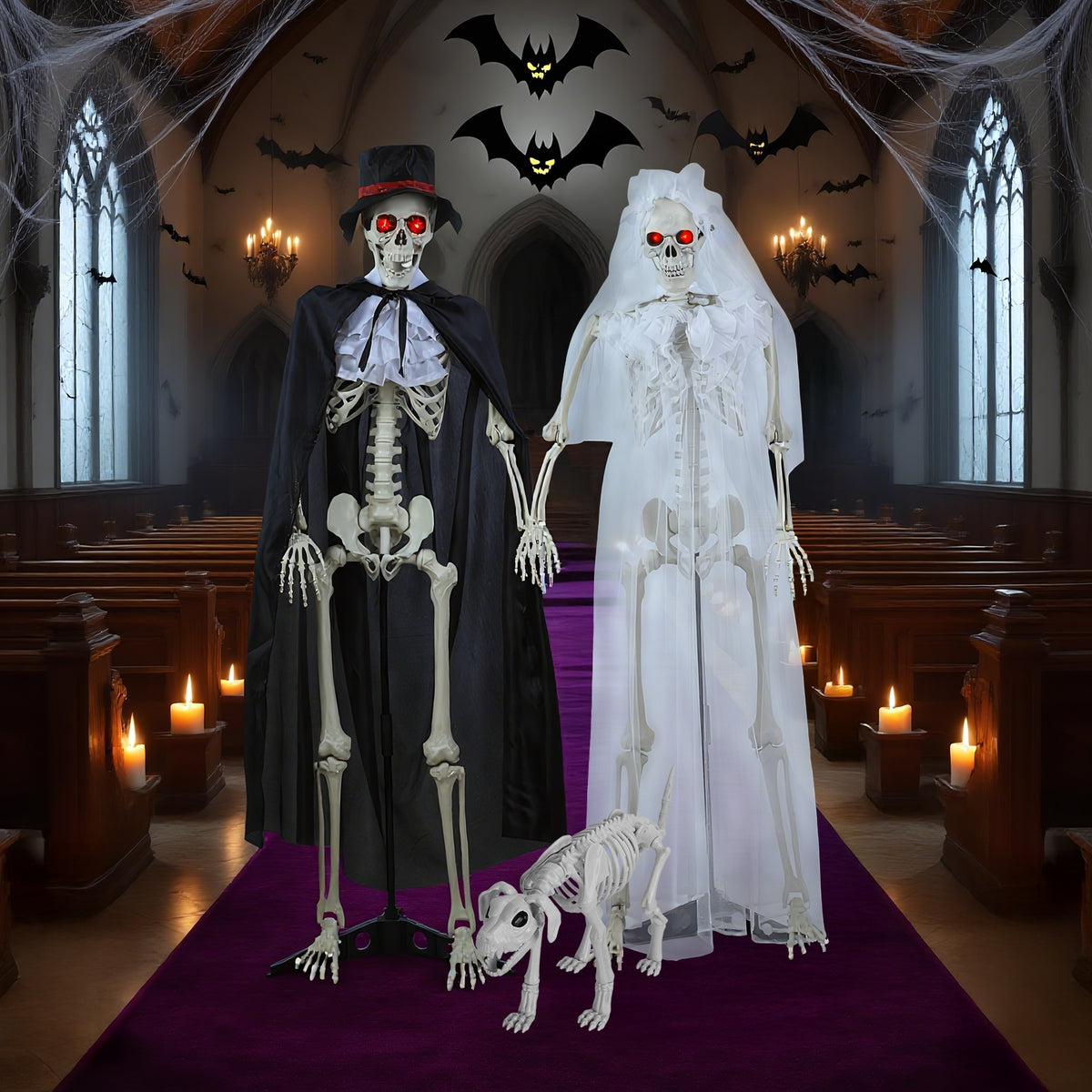 1 Pair 65" Halloween Skeleton, Life Size Full Body Bones Posable Skeleton, Halloween Bride Groom Skeleton, Simulated Skeleton with Movable Joints, Halloween Decoration-1 Pair