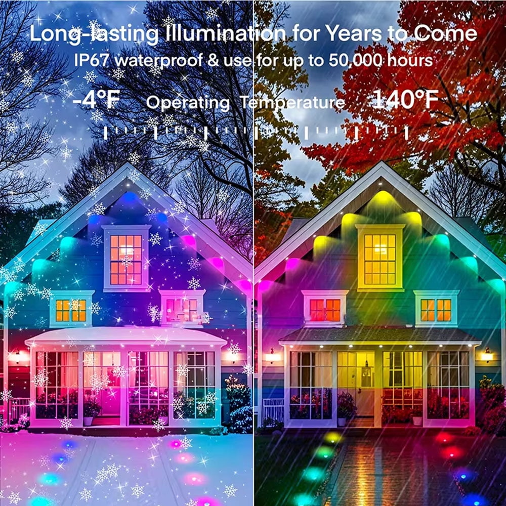 VIVIHEYDAY Permanent Outdoor Lights 100ft, Smart RGB App Remote Control Outdoor Lights with 60 LEDs, LED Eaves Lights IP67 Waterproof, House Roof Outdoor Lighting for Party, Halloween, Christmas