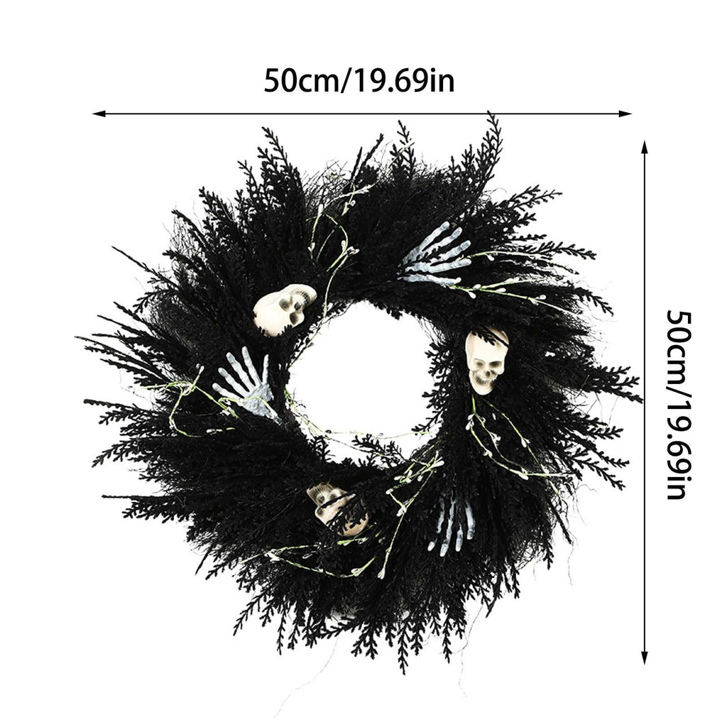 XHKUYI Halloween Skeleton Wreath 19.7 Inch, Black Skull Hand Halloween Wreath with Bone Details and Spooky Round Door Accent, for Front Door, Porch Wall, Haunted House Party, Indoor Entry Decor