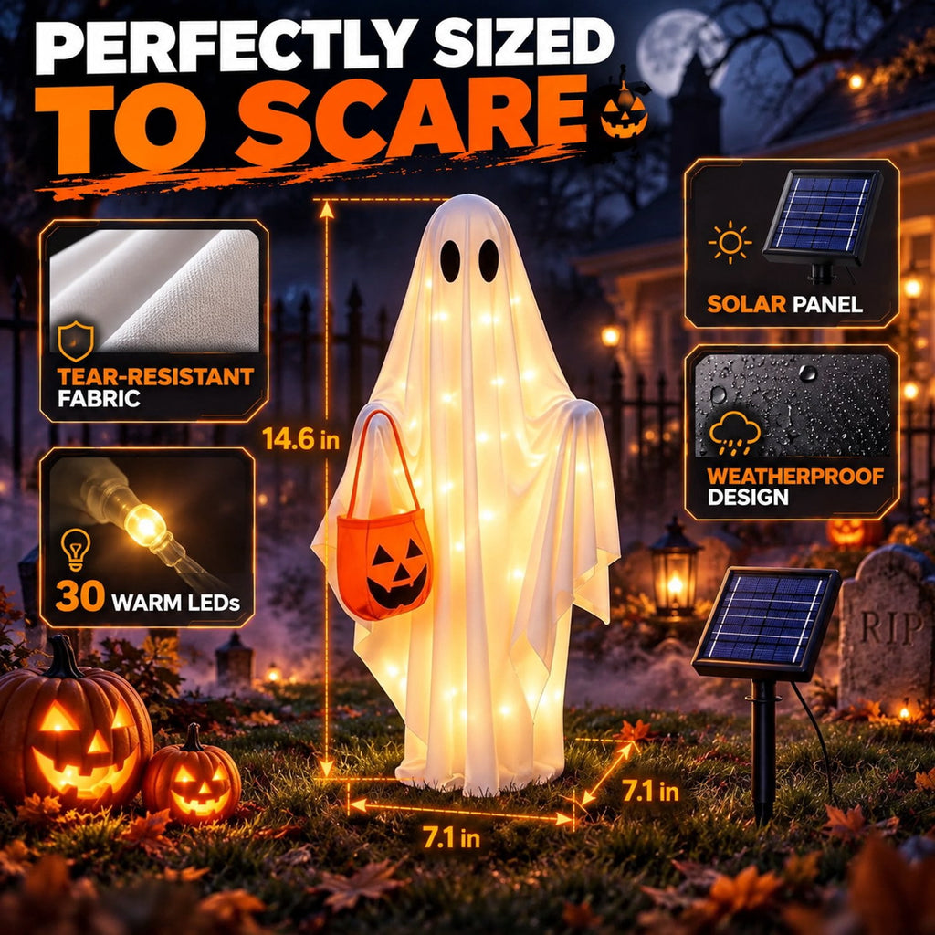 Solar Halloween Ghost Lights IP65 Waterproof 30 LED 2 Pack