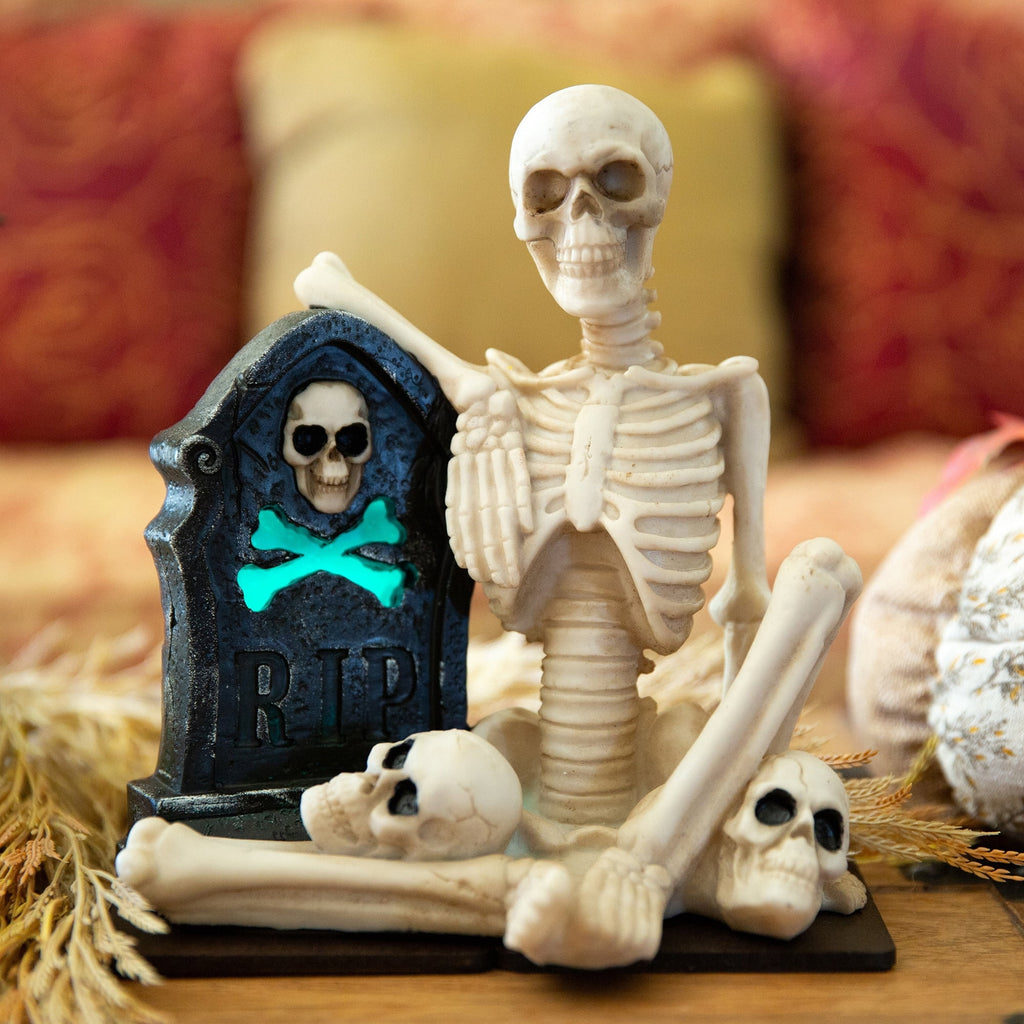 Flora Bunda HW2638E Skeleton & Tombstone w/ Color Changing LED Lights, Ployresin FT-2638E