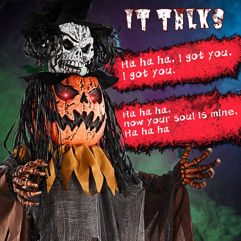 Ktaxon 6ft Pumpkin Man Animated Animatronic Decoration Creepy Halloween w/ Classic Cape Creepy Cloaked Jack-o'-Lantern for Porch & Yard