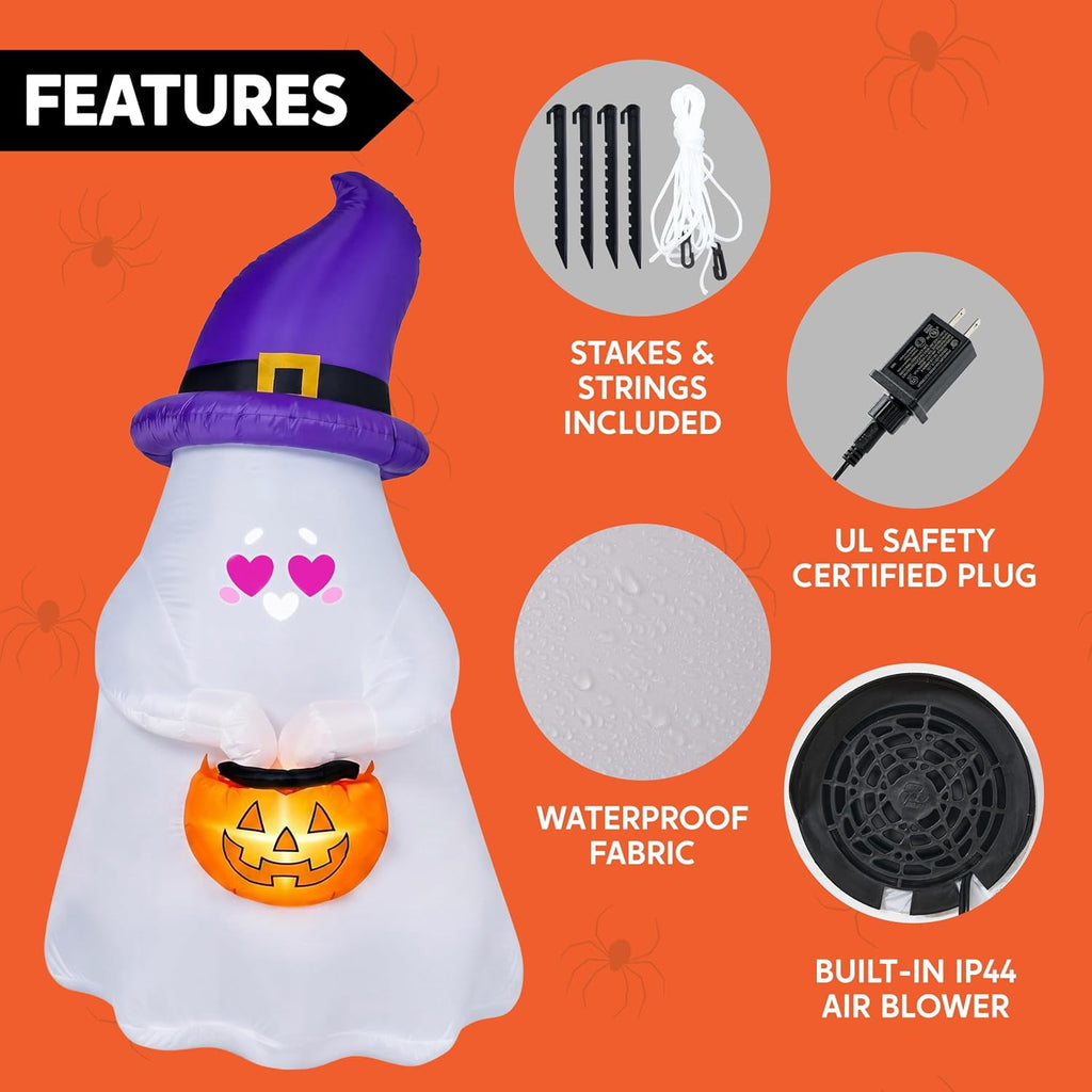 Joyfy 5 Ft Tall Halloween Inflatable Pumpkin,Blow Up Pumpkin with Projector Face and Music Lights,Outdoor Decorations for Yard,Garden,Lawn,Party