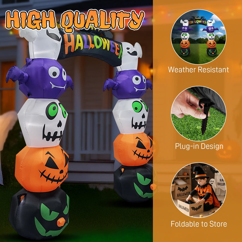8.2 ft Lighted Halloween Inflatable Pumpkin Archway with Ghost Outdoor Yard Decor 1 Pack