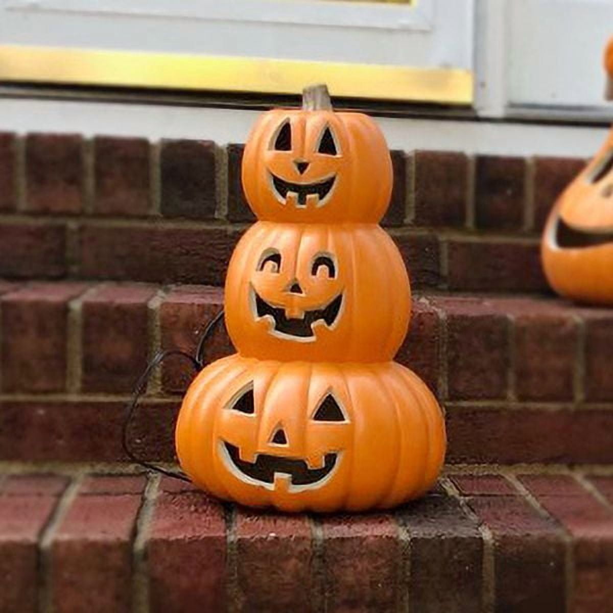 3-Pack Jack O' Lantern LED Lighted Pumpkins for Halloween, 10", 15", and 16" sizes for indoor/outdoor decor.
