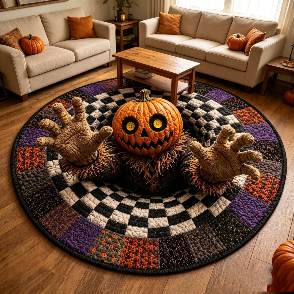 2Pcs 3D Round Halloween Doormat Set – Witch Hat Black Cat & Pumpkin Skull Design, Non-Slip Polyester Entry Mat For Indoor/Outdoor, Spooky Cute Fall Decor, Perfect Gift (48X48") 2026