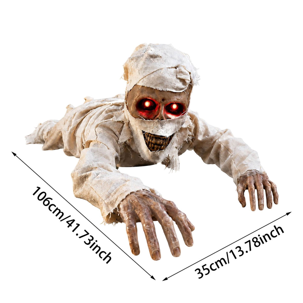 Halloween Animatronic Prop Creeping Mummy Decoration – 41.7" Motion-Activated Crawling Creature with Light-Up Eyes & Sound for Outdoor Yard Haunt
