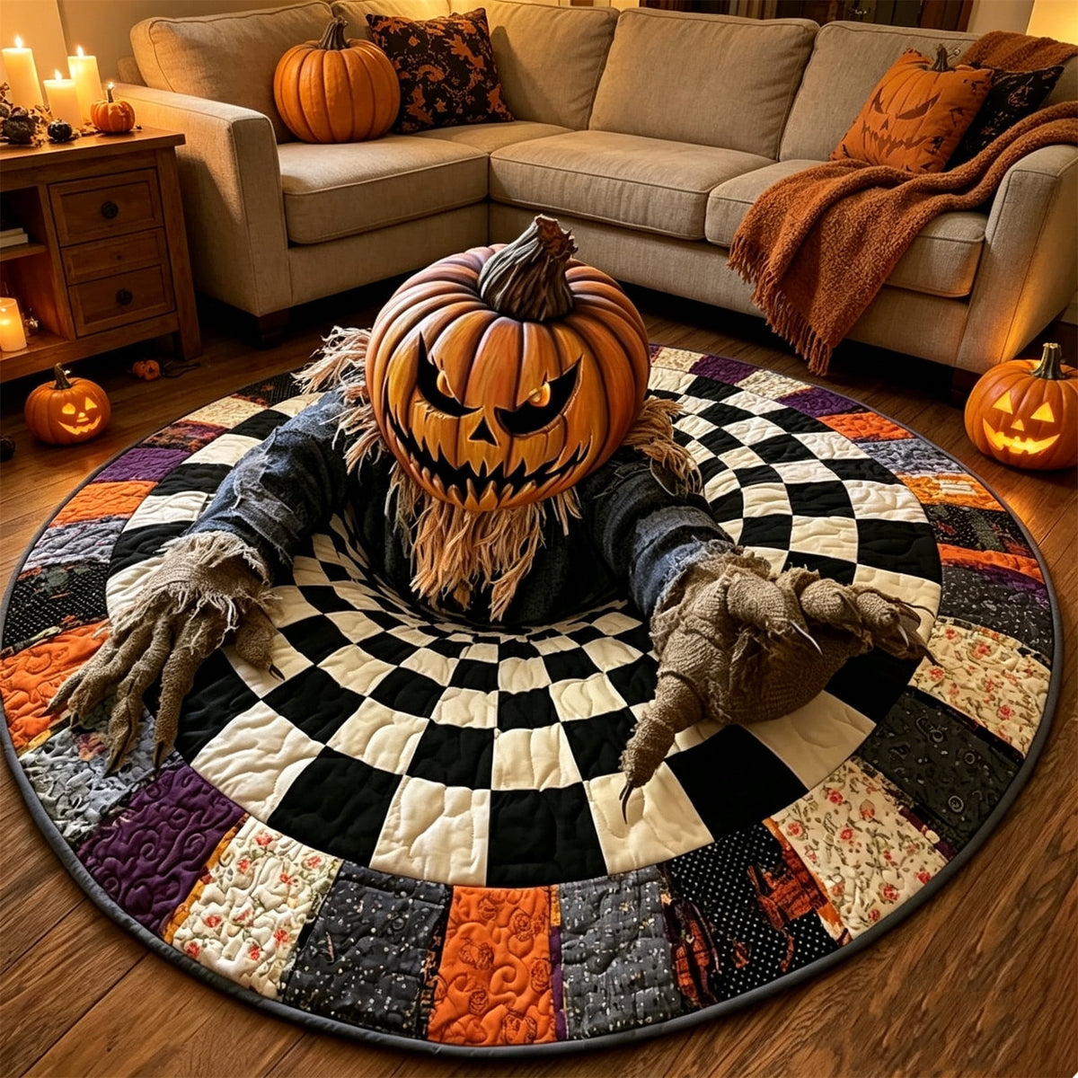 ZJNGJC 3D Circular Halloween Doormat Whimsy Charm Indoor Decoration Weird Space Adding Festive Welcome Mat For Entryway D