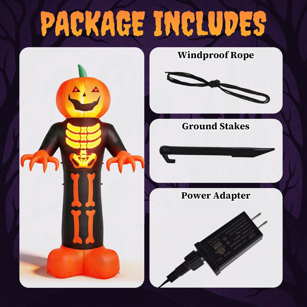 Ktaxon 12' Halloween Inflatables Pumpkin Skeleton Man Outdoor Halloween Decoration,Built-In LED