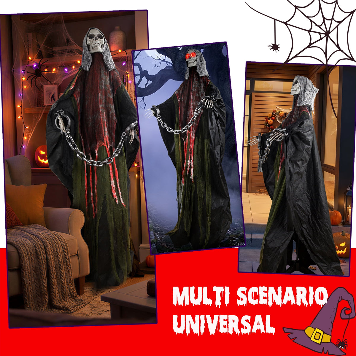 Magotan 6ft Halloween Outdoor Skeleton Ghost Decorations, Sound Controlled Swinging Scary Skeleton Ghost Halloween Decoration for Outdoor Garden Porch Yard Decor,Green