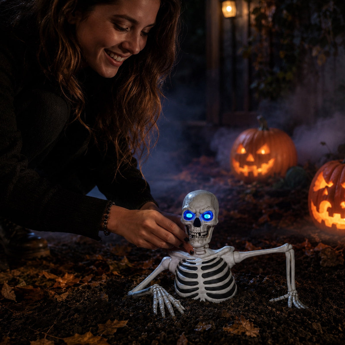 Halloween Ground Breaking Dynamic Skeleton LCD Eyes Scary Outdoor Halloween Decorations for Porch or Yard