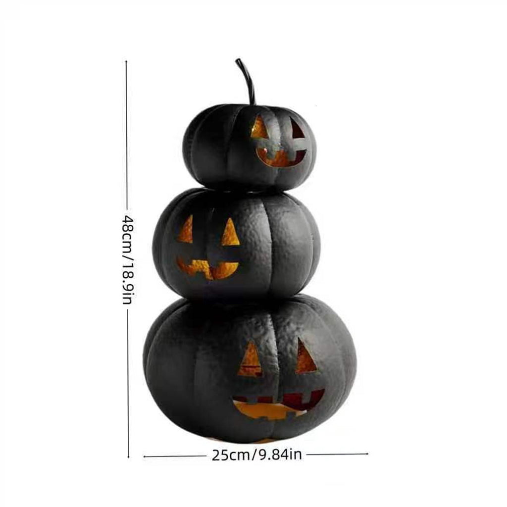 Halloween Lit Stacked Hammered Jack-O'-Lantern, 3 Tiers Black Jack O Lanterns Light up Pumpkins with LED Candles Decoration, Bundle Pre-lit Pumpkin Lights for Halloween Indoor Outdoor Yard Decor