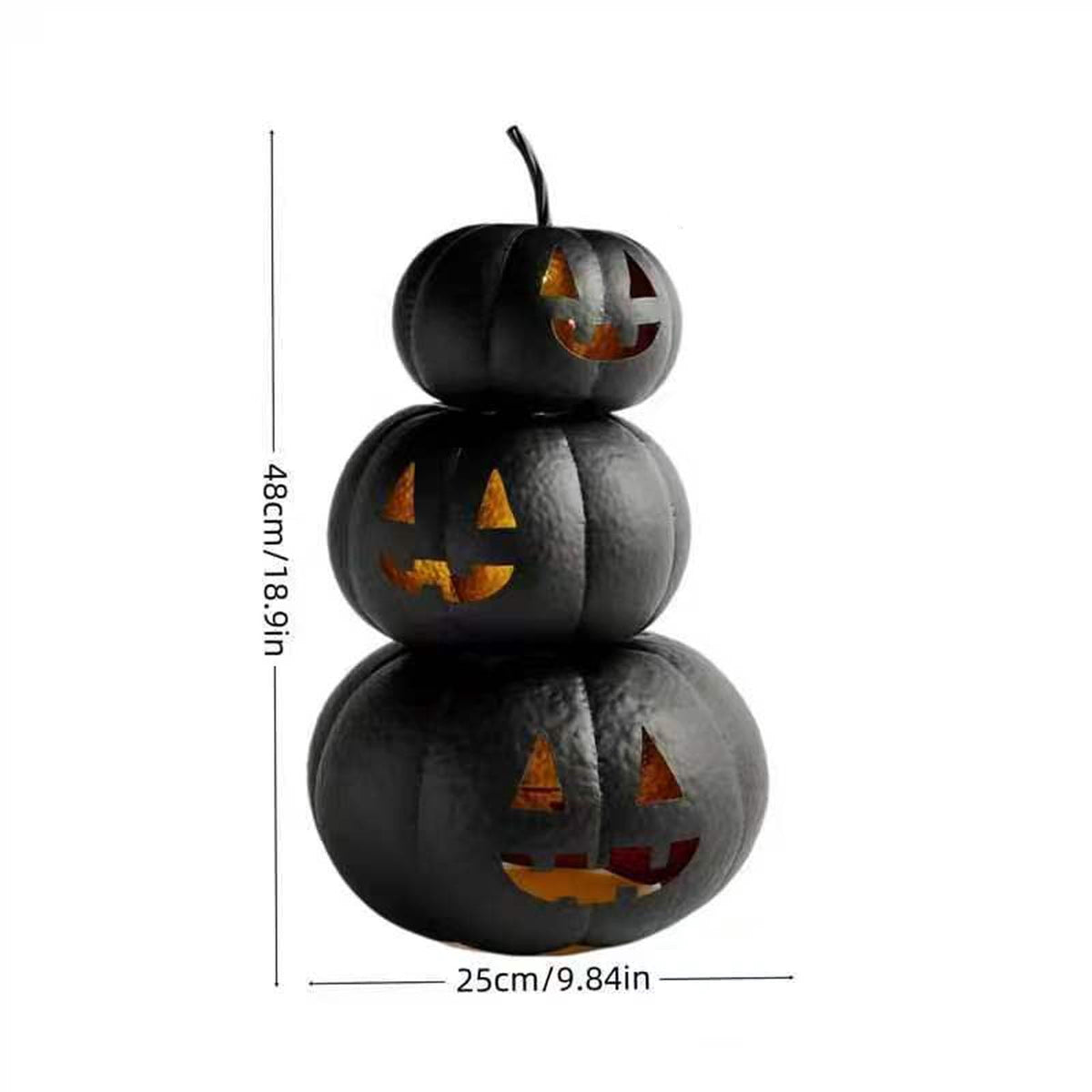 Halloween Lit Stacked Hammered Jack-O'-Lantern, 3 Tiers Black Jack O Lanterns Light up Pumpkins with LED Candles Decoration, Bundle Pre-lit Pumpkin Lights for Halloween Indoor Outdoor Yard Decor