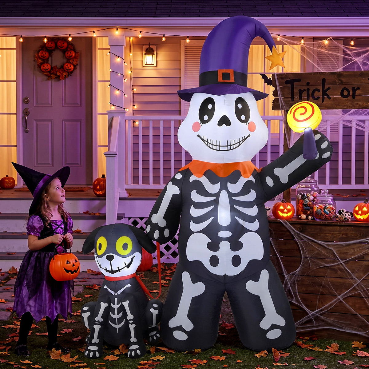 Ayieyill Halloween Inflatables Decorations Skeleton and Dog, Halloween Blow ups Yard Decorations Outdoor for Garden Lawn