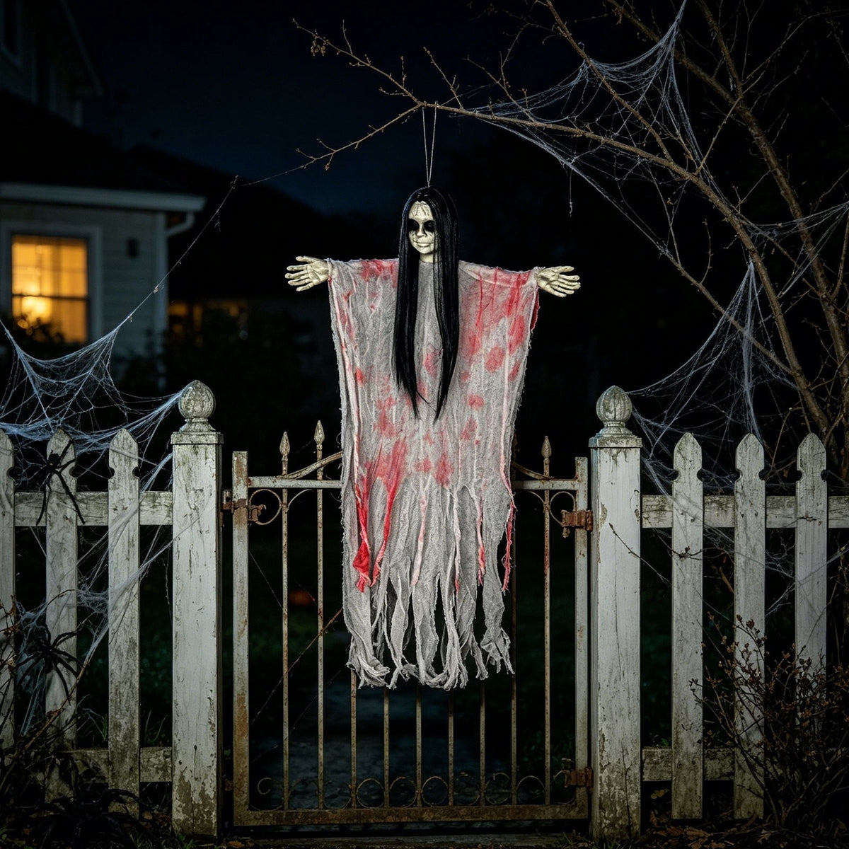 Halloween Witch Hanging Decoration, 45" Scary Witch Skeleton Hangings, Glowing Specters Pendant for Halloween Festival, Eerie Skull Ornament for Party Haunted House Outdoor Props, A