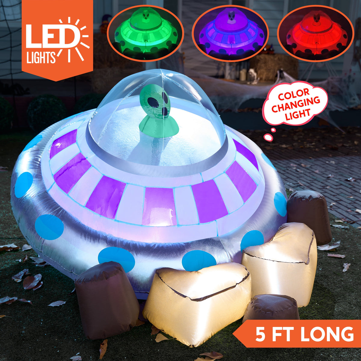 Joyfy 9 ft Halloween Inflatable UFO Alien Decoration with Built-in LEDs,UFO Halloween Decorations Outdoor Blow Up Yard Lawn Decoration