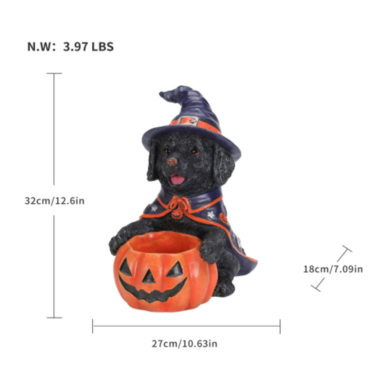 SpookHaven Halloween Jack‑O‑Lantern Pumpkin Mist Sprayer Figurine, LED Light‑Up Fogger with Witch Hat & Skull Decoration, Spooky Ornament for Tabletop Entryway Halloween Party Home Decor