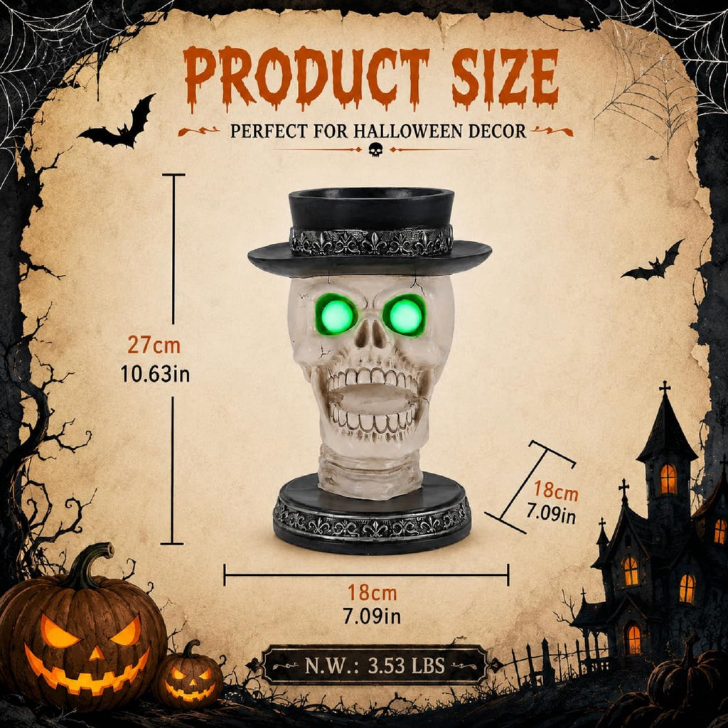 Halloween Ghost Statue with LED Glowing Eyes, Resin Ghost Figurine Tabletop Decor for Indoor Home, Mantel, Shelf, Entryway and Halloween Party Display