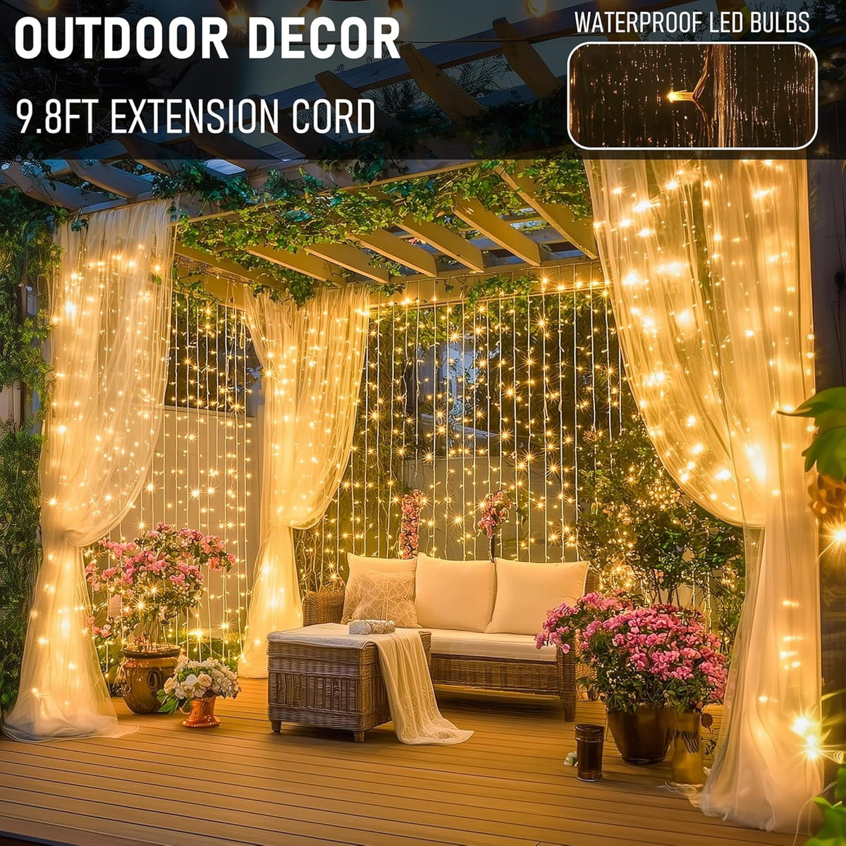General Smart Curtain Lights, 400LED 6.6FT x 6.6FT Color Changing Valentine's Day Christmas Lights with Remote & APP, Dynamic DIY Fairy String Lights for Indoor Outdoor Bedroom Decorations