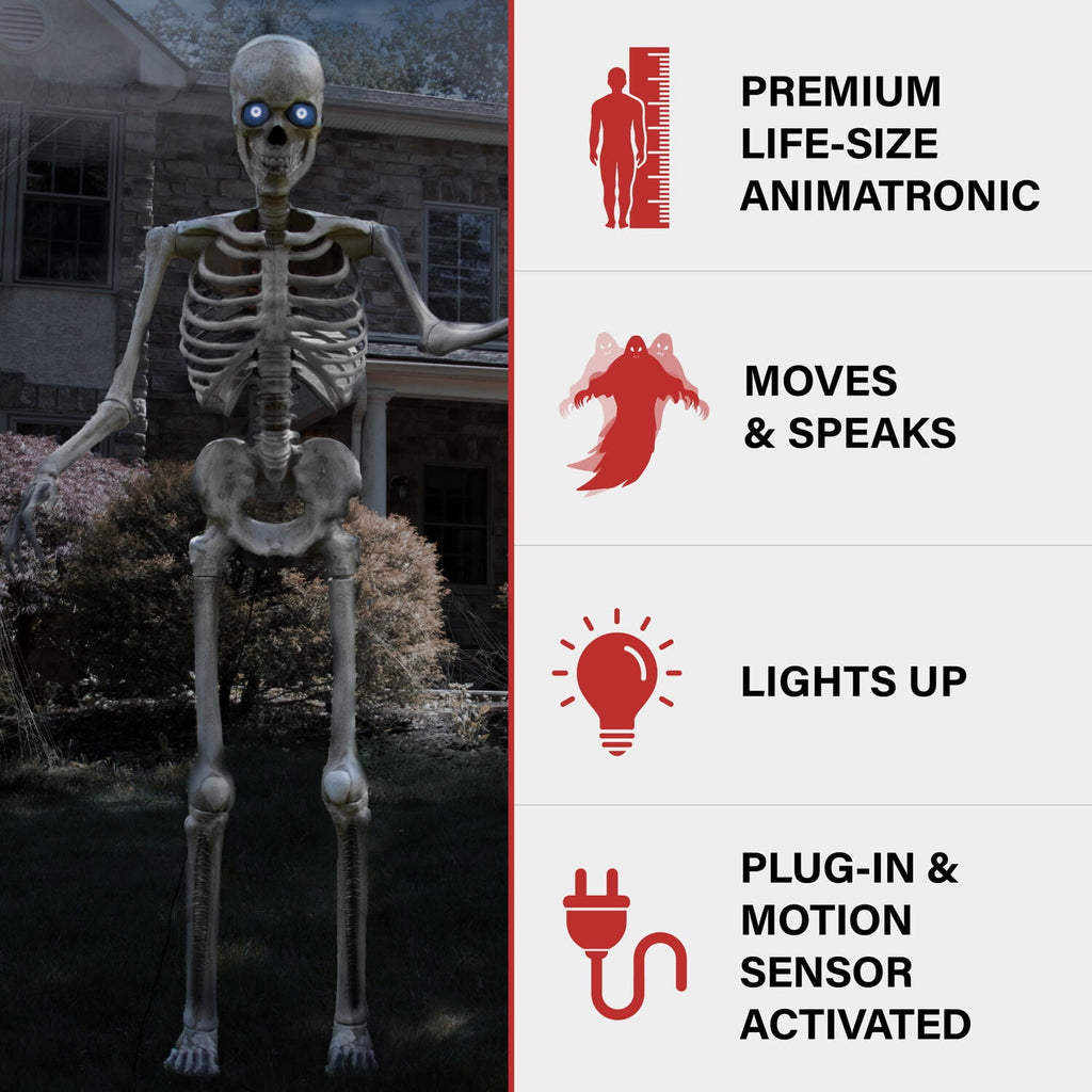 Haunted Hill Farm 8.0-Ft. Tall Motion-Activated Towering Skeleton, Premium Talking Halloween Animatronic, Plug-In