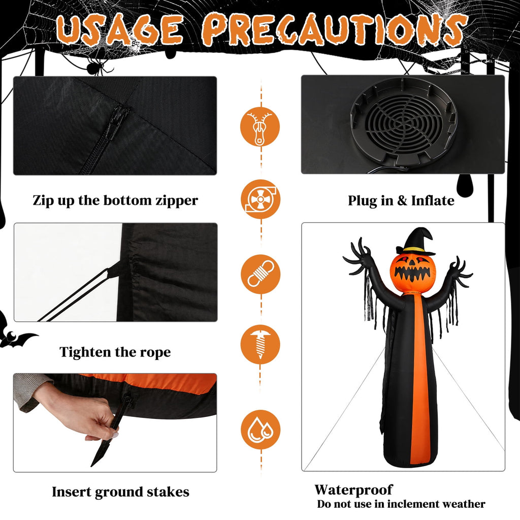 10ft Halloween Inflatable Pumpkin Ghost with Rotatable Head and 6 LED Lights
