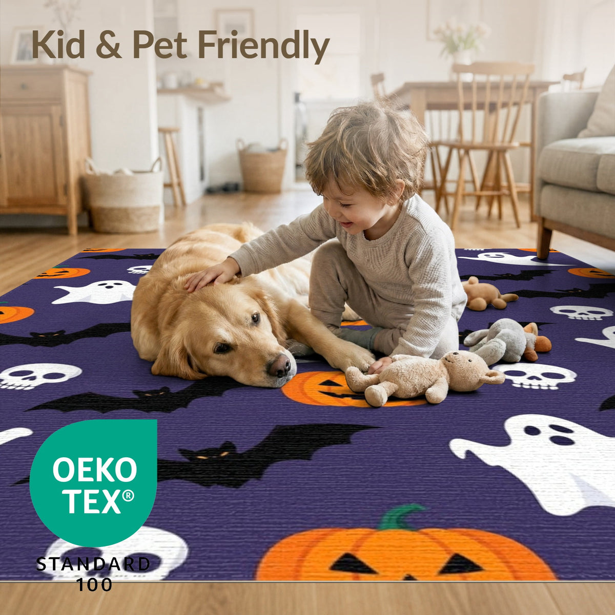 ODIKA Halloween October Phantom Gourd Flying Creature Fiber Doormat Stain Resistant Low Profile for Dorm Room, Small Living Apartment