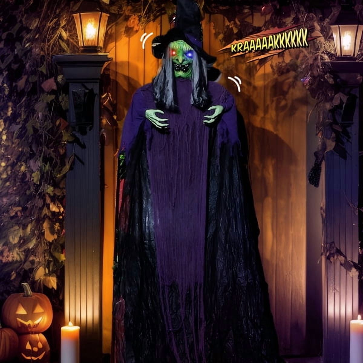 12ft Life-Size Halloween Hanging Witch Decoration, Talking, Light-Up Eyes, Touch-Sensor Activated, Durable Fabric for Indoor/Outdoor Use