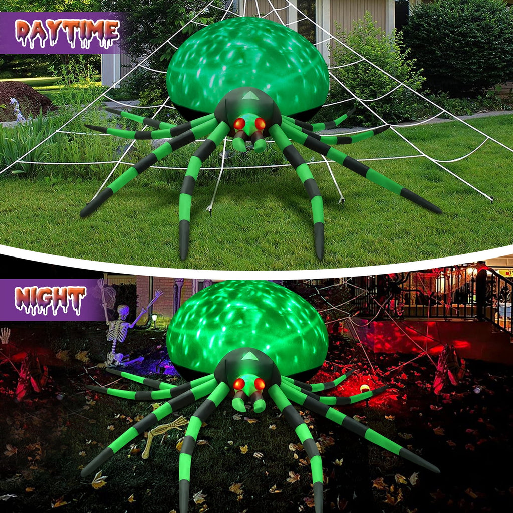 Yexmas 12FT Halloween Inflatables Outdoor Decorations Giant Spider Decorations with LED Lights and Air Pump Blow up Inflatable Green