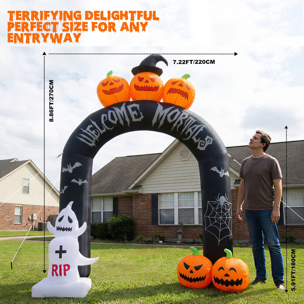 MAGOTAN 6 FT Halloween Inflatable Pumpkin Halloween Inflatable Pumpkins and Cat Outdoor Yard Decoration Build-in 7 LED White Lights