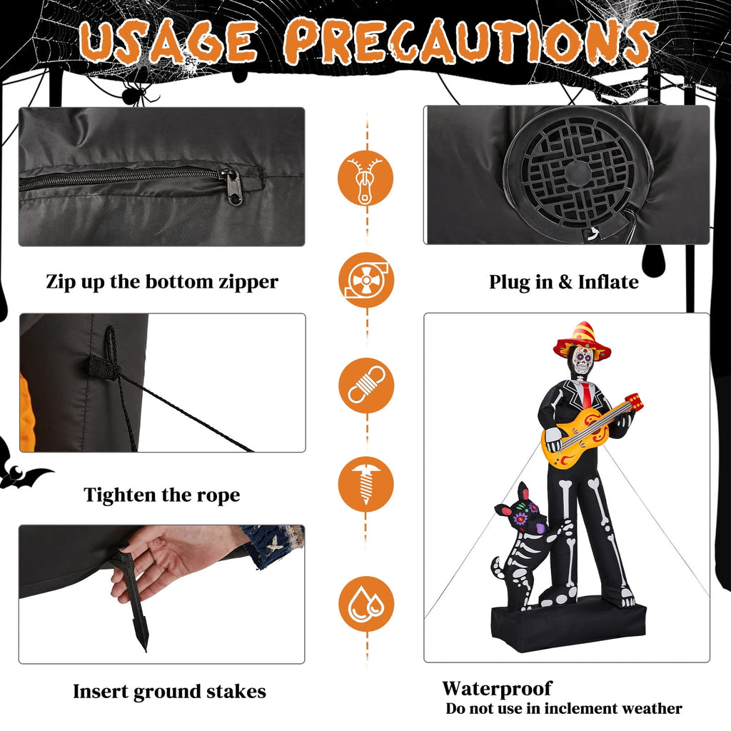 7.3ft Halloween Inflatable Ghost Musician with Puppet and 6 LED Lights