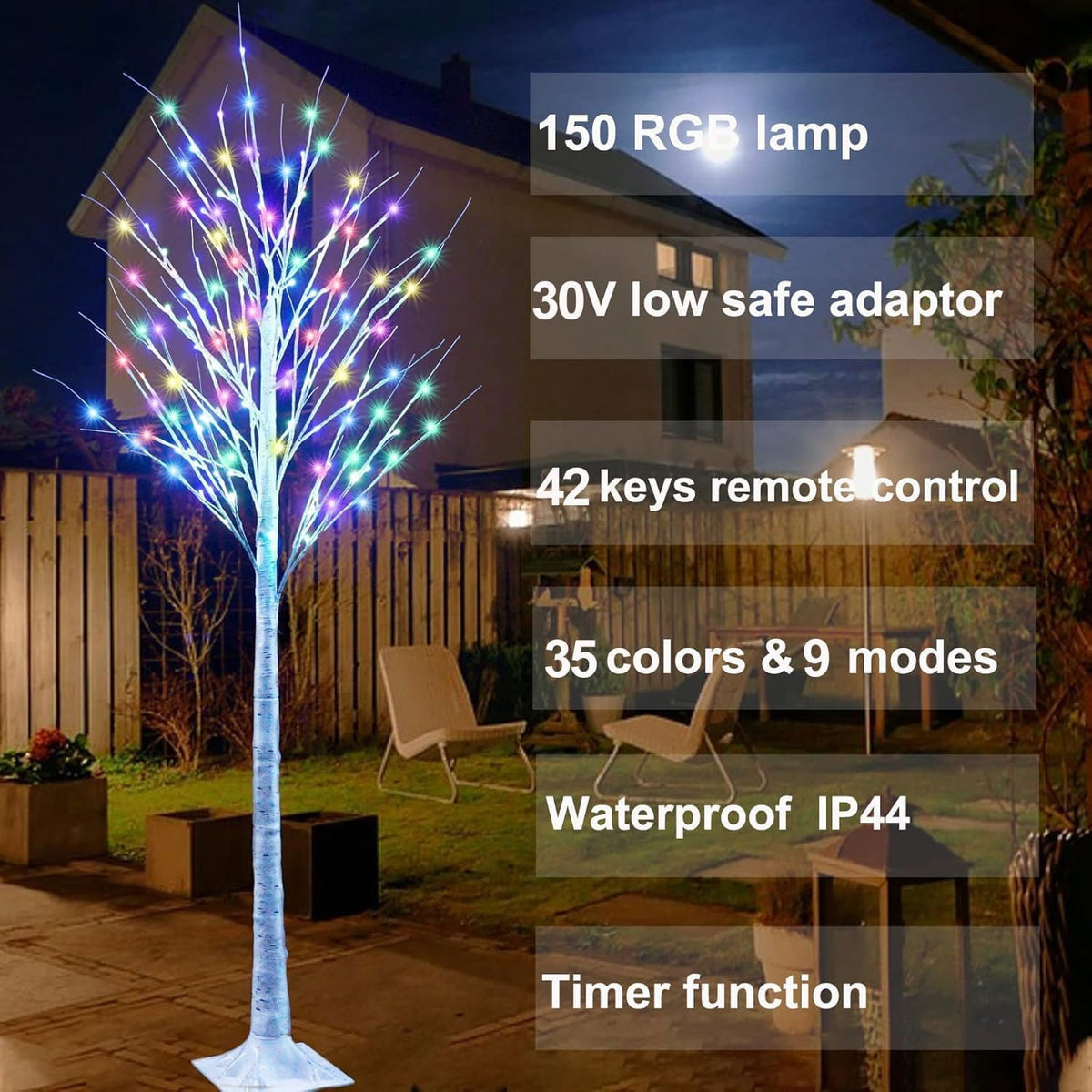 6FT Lighted Birch Tree for Halloween Decorations, 35 Colors Birch Tree with 120 LED Lights Color Changing, White Trees with Multicolor Lights Remote Timer for Home Holiday Party Indoor Outdoor