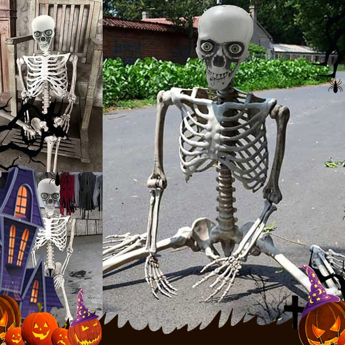 Life Size Posable Skeleton Decoration 66.9 Inch, Realistic Full Body Human Bones with Movable Joints, Plastic Halloween Skeleton Prop for Haunted House Indoor Outdoor, Decorations and Favors