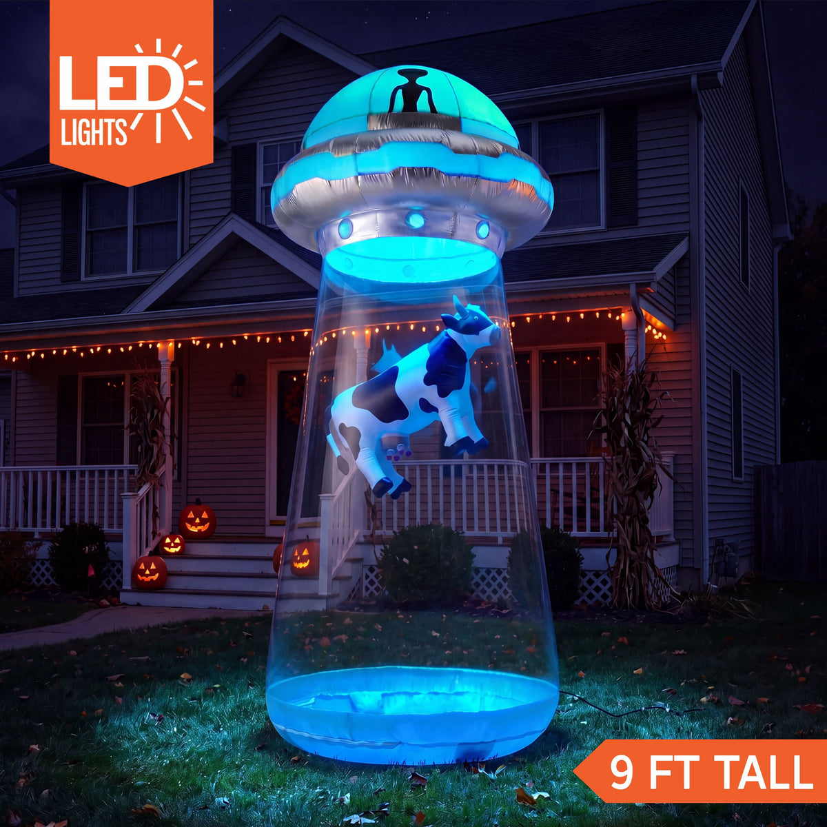 Joyfy 9 ft Halloween Inflatable UFO Alien Decoration with Built-in LEDs,UFO Halloween Decorations Outdoor Blow Up Yard Lawn Decoration