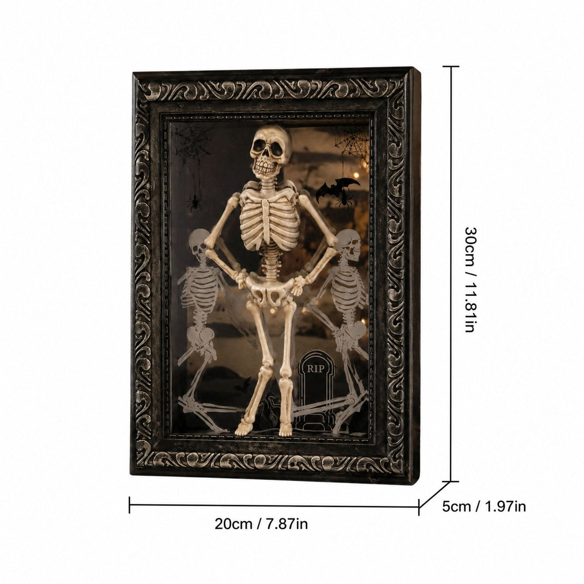 Halloween Dancing Skeleton Photo Frame 11.8 x 7.8in 3D Resin Light Up Spooky Skeleton Figurine Table Display Decor for Party Home Tabletop