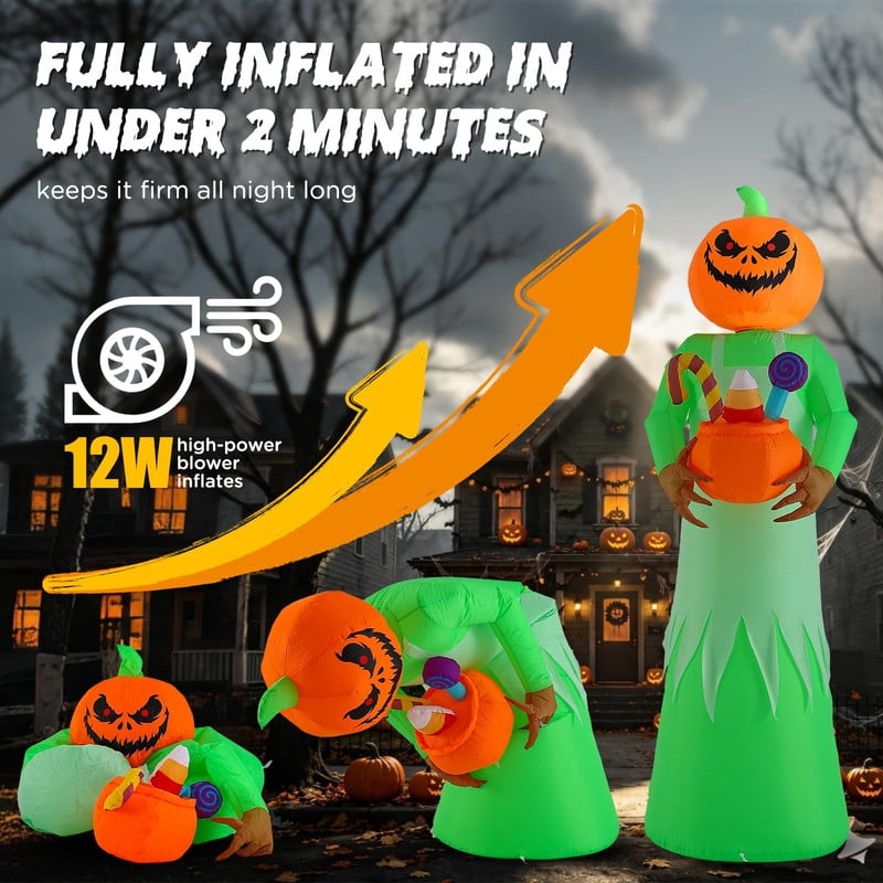 Novtech 10 FT Grim Reaper Halloween Inflatables, Pumpkin Head, Motion Activated Scream, 8 RGB Light Modes, Blow Up Outdoor Yard Decorations for Trick or Treat, Lawn Garden Party & Scary Haunted House