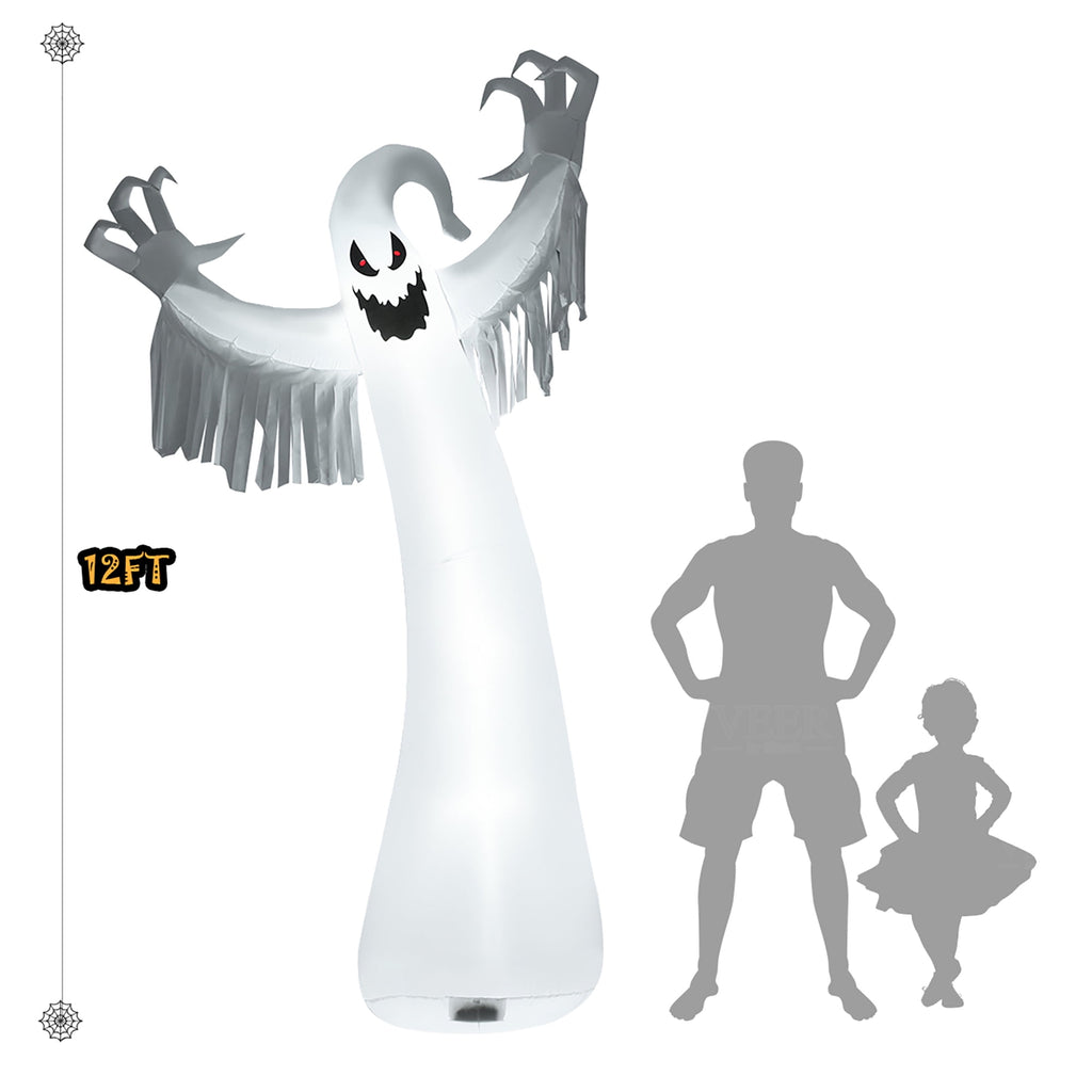 Costway 12ft Inflatable Halloween Blow Up Ghost Decoration w/ Built-in LED Light