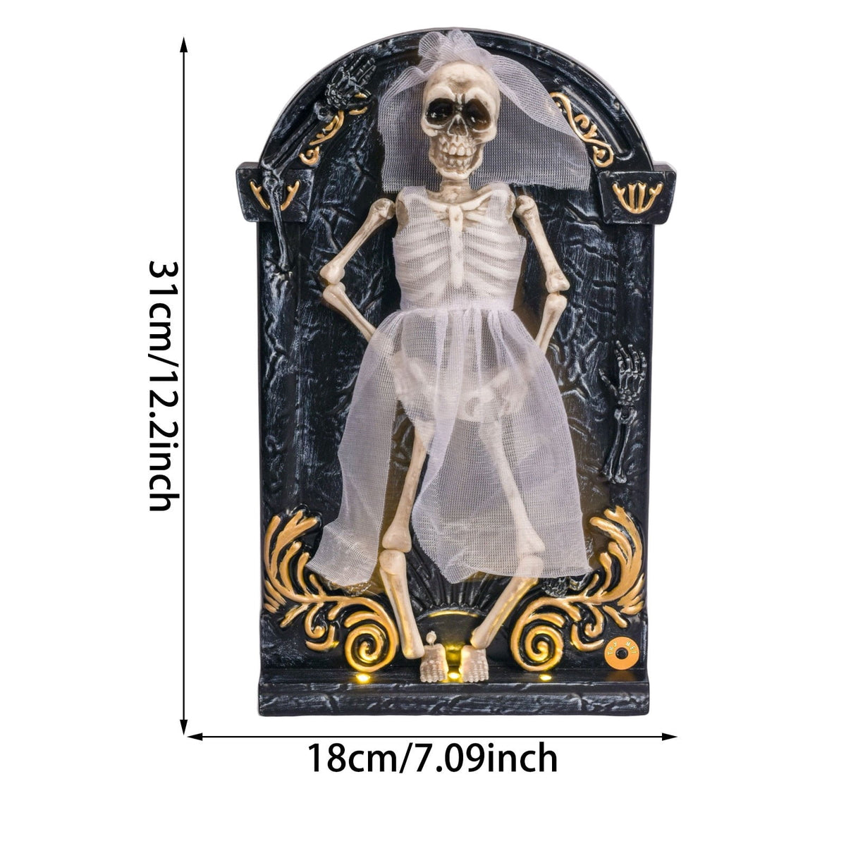 EverydayNest Halloween Dancing Skeleton Decoration,12.2in Animated Tombstone Prop with LED Light-Up Base & Music, Party Decor for Indoor Outdoor Garden