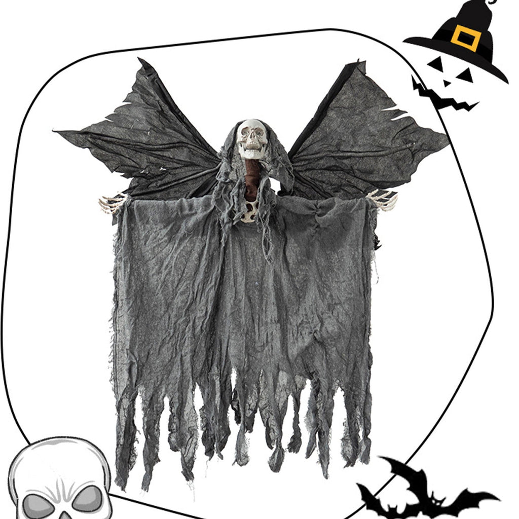 Zhourta Electric Flying Skeleton Ghost Animated Halloween Prop with Flapping Wings for Haunted Yard