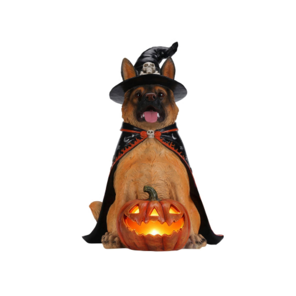 SpookHaven Halloween Jack‑O‑Lantern Pumpkin Mist Sprayer Figurine, LED Light‑Up Fogger with Witch Hat & Skull Decoration, Spooky Ornament for Tabletop Entryway Halloween Party Home Decor