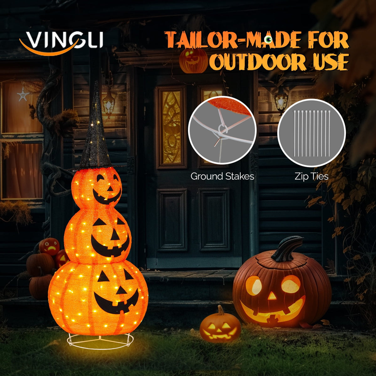 Yescom 5ft Halloween Pumpkins,Stacked Foldable,Jack O Lantern,LED Lights Party Outdoor Decorations 2026