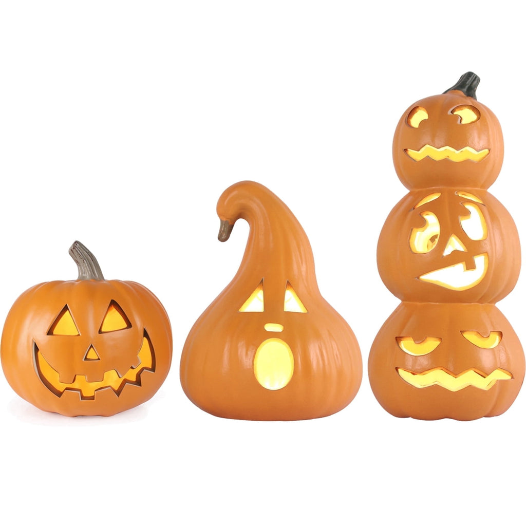 Gamexcel 21" Jack O Lantern Halloween Plastic Pumpkin Lights with Pre-lit LED Bulbs - Indoor/Outdoor Smile Face Decoration