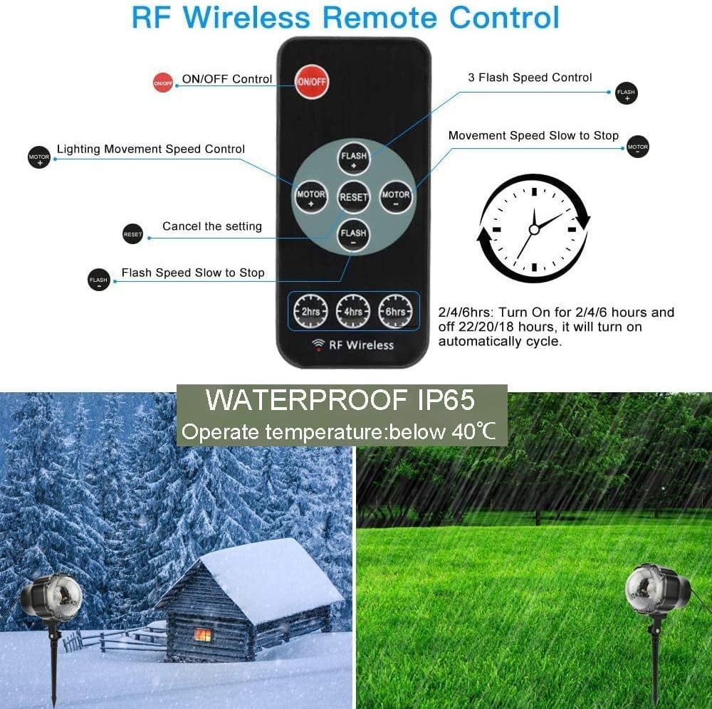 LINLIN Snowflake Projector Light, LED Christmas Snow Light Landscape Spotlights Waterproof with Remote&Timer Decorative Lighting